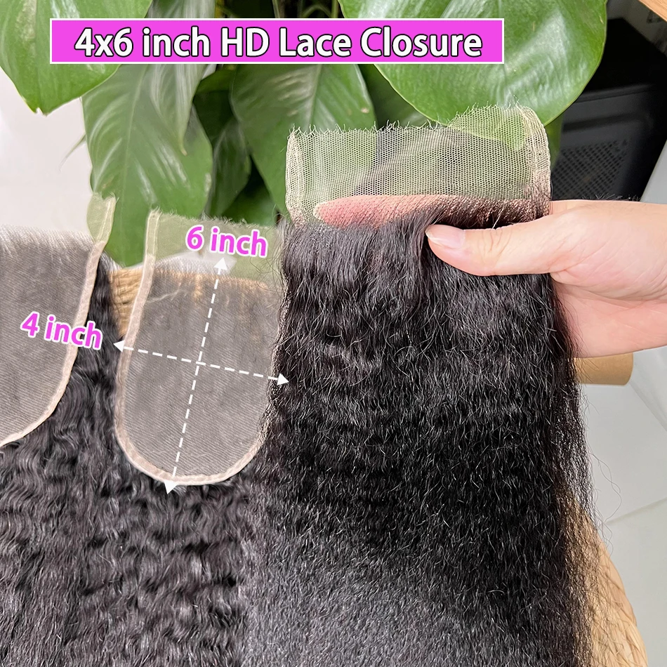 

Kinky Straight 4x6 HD Кружевная застежка Человеческие волосы Глубокая часть Отбеленные узлы Невидимые кружева Натуральный цвет 100% необработанные человеческие волосы