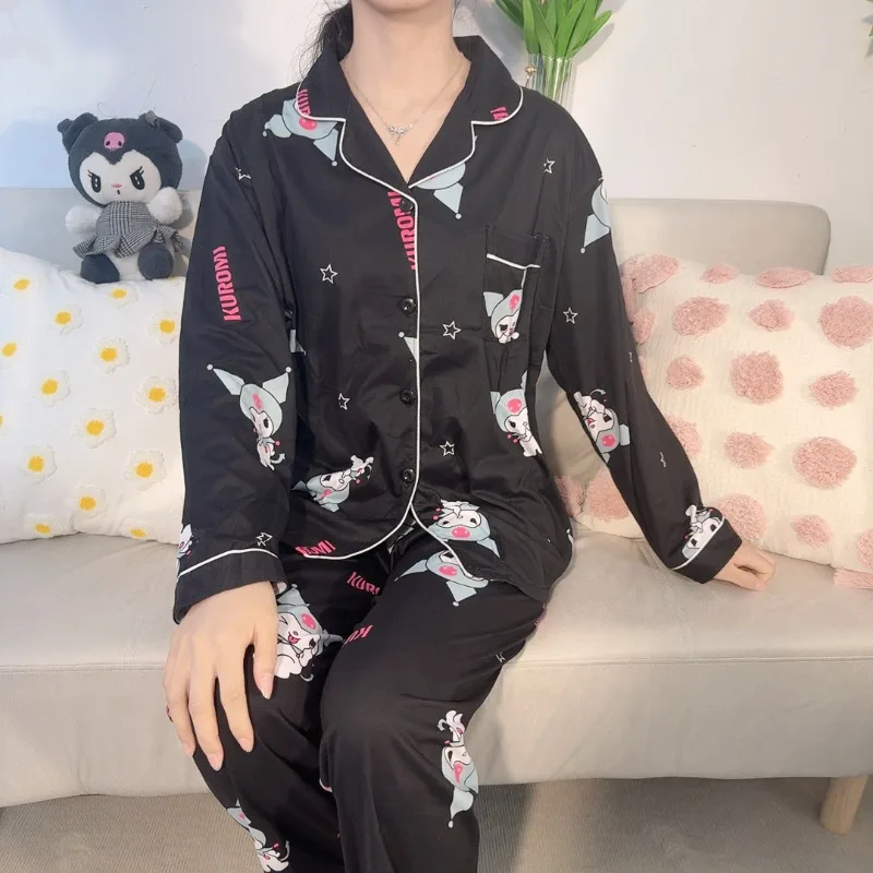 Black Kulomi pajamas cardigan set spring new Sanrio loungewear can be worn outside cartoon casual girl style loungewear