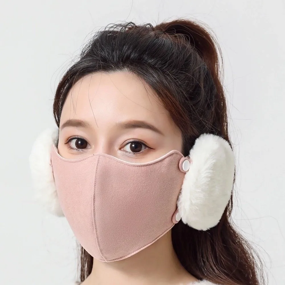 Masker Wajah Musim Dingin Luar Ruangan Berlapis Fleece Tebal Dua-dalam-Satu Penutup Telinga Anti Angin Masker Bersepeda 3D Pelindung Telinga