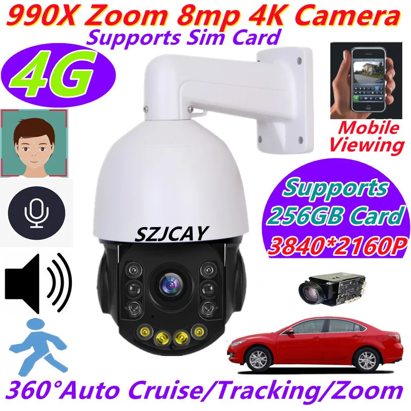 CamHi 4K WiFi 감시 카메라, 야외 자동 추적 비디오 커브 감시 카메라, 4G 990X 줌 POE PTZ IP 카메라, 5MP 