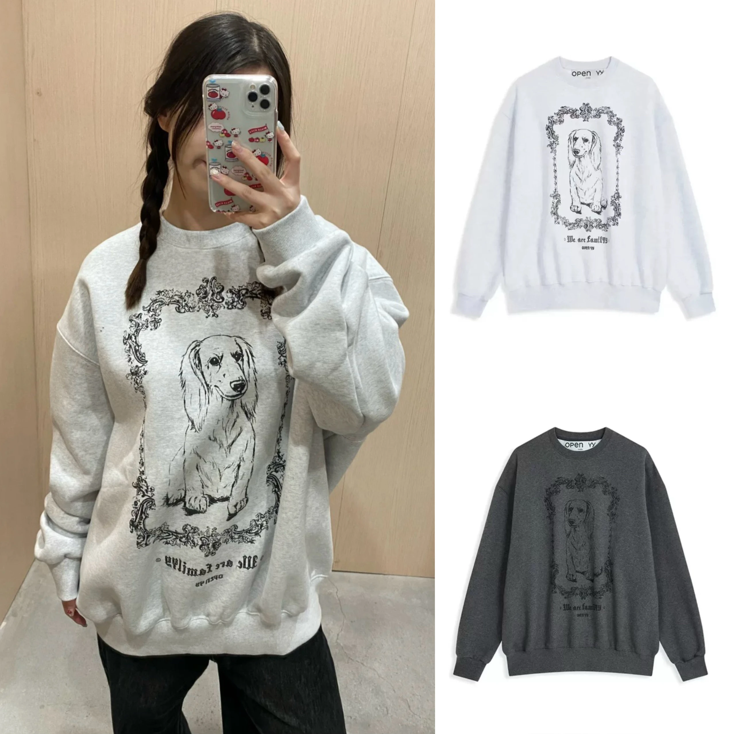 

Openyy round Ne Негабаритный свитшот с принтом собаки на подкладке, женская повседневная удобная дышащая уличная одежда, длинная одежда...