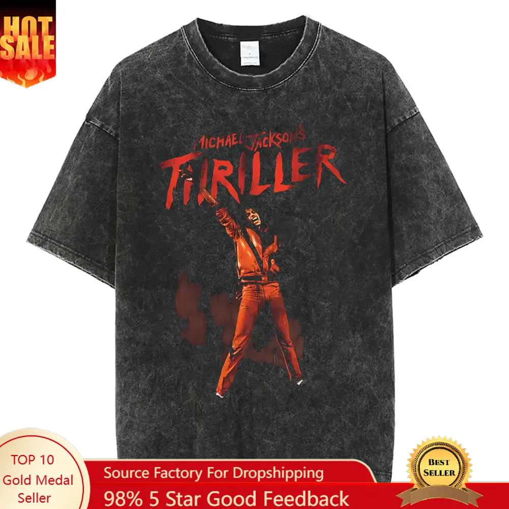 

Washed Vintage Michael Jackson Thriller Merch T Shirt Men Women Retro Gothic Rock T-shirt Male Casual Cotton Oversized T-shirts