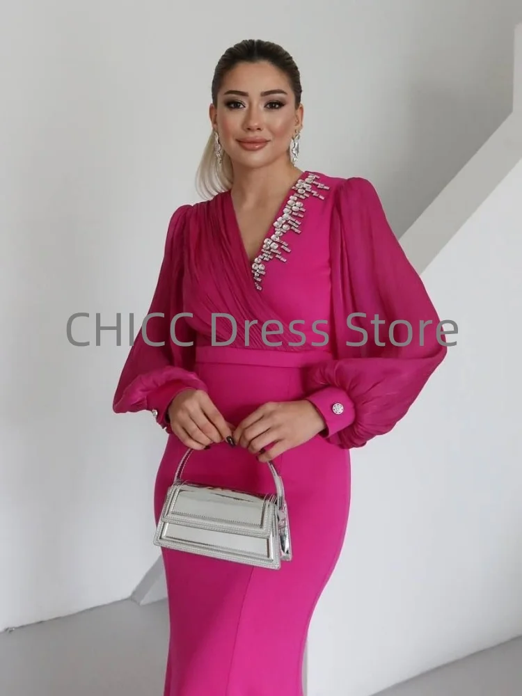 우아한 이브닝 드레스 브이넥 긴 소매 머메이드 비딩 갈라 프로미 파티 드레스 커비 맞춤형 이브닝 드레스