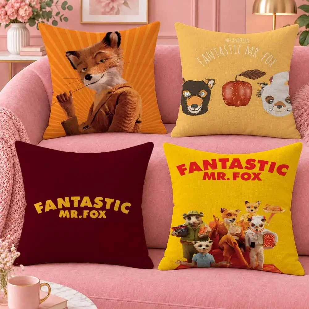 Movie Whimsical Fantastic Mr. Fox Cushion Cover Cute Cartoon Throw Pillow Cover Soft Plush Cushion Cover Sofa Bedroom Home Decor