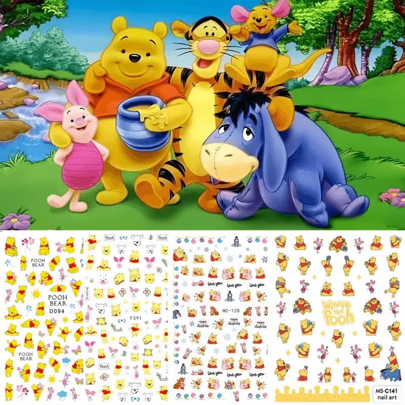 

New Cartoon Winnie the Pooh Nail Stickers Disney Nail Art Supplies Nail Decals 3D Hello Kitty Nail Art Decoration Press On Nails