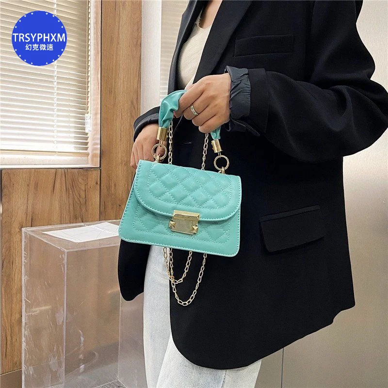 TRSYPHXM 2024 Autumn New Fashion Chain Bag Women's Crossbody Bag White Small Square Bag Simple Underarm Bag Shoulder Bag