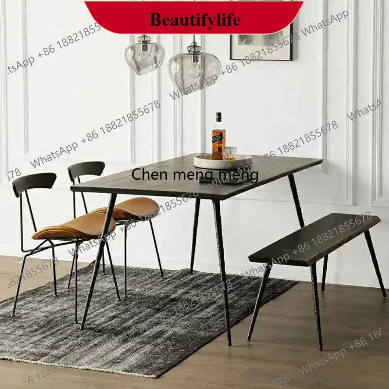 

M138solid wood rectangular dining table household dining table and chair combination medieval industrial style black dining tab