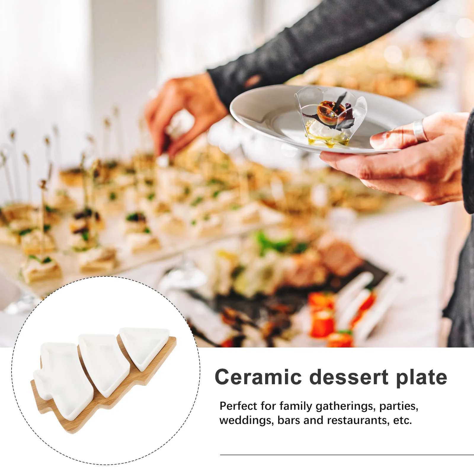 

Christmas Tree Ceramic Tray Porcelain Snack Platter Cookie Plates White Bamboo Base Removable Dishwasher Safe Dessert Serving