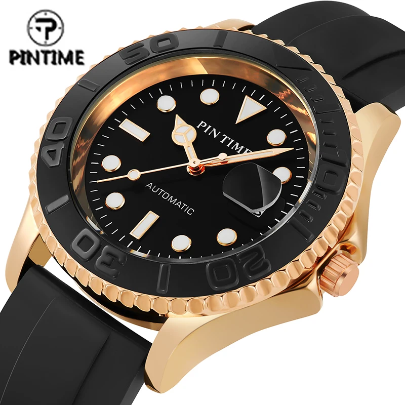 PINTIME Brand Men Automatic Mechanical Watch Stainless Steel Case 30m Waterproof  Casual And Bussiness Wristwatch Popular Item