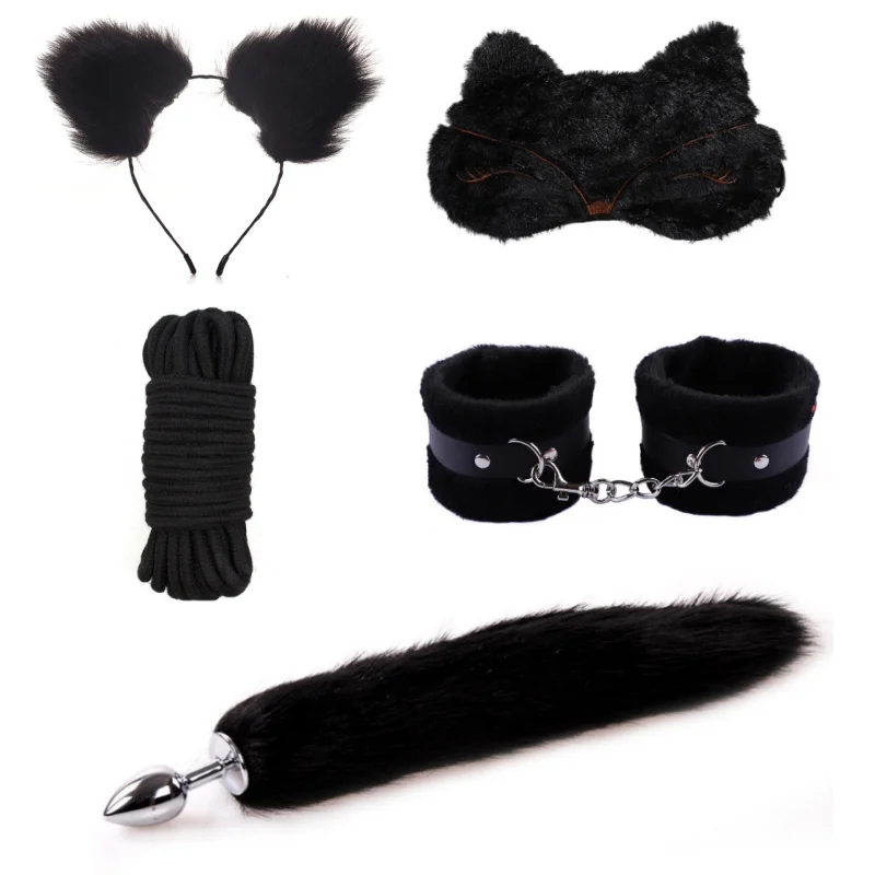 Accessori Sexy esotici Bdsm manette di peluche benda Plug anale coda Bondage corda set di sesso giocattoli per adulti per coppie giochi erotici