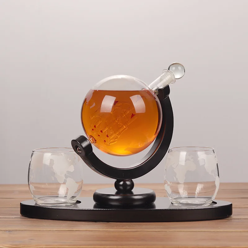 

Newest 3PC Glass Globe Decanter Wooden Base Glass Wine Soaker Foreign Wine Wine Divider Good Sealing Barware Bar Sets Hot