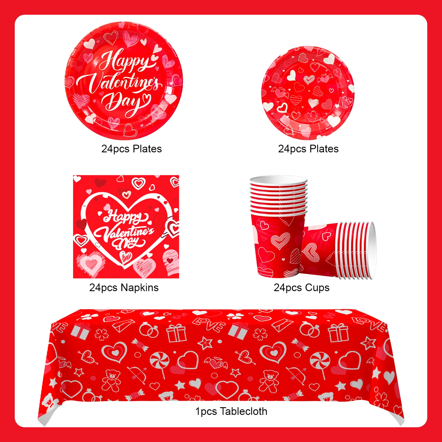 Valentines Day Party Tableware, 97 Pcs Valentine's Day Party Supplies Tableware Set - Valentines Day Party Plates Napkins etc