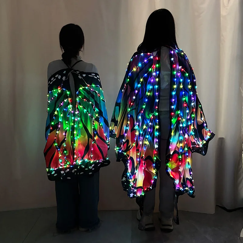 Control por aplicación RGB LED alas de mariposa danza del vientre puesta en escena disfraz accesorios de baile alas LED traje brillante para chico adulto