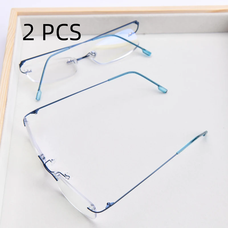 2PCS Anzug 2025 Neue Männer Frauen Randlose Lesebrille Anti Blau Licht Vergrößerung Brillen Lila Licht Presbyopie Brille – Detail 9
