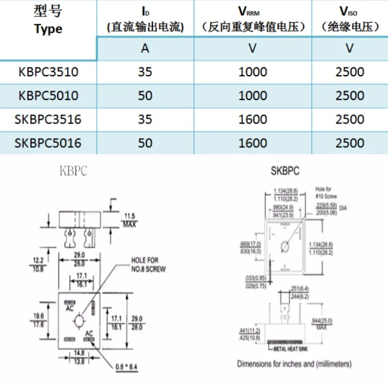 1 piece SKBPC3516 SKBPC5016 three-phase rectifier bridge35 50 Amp 1600V stack for sufficient current of charger