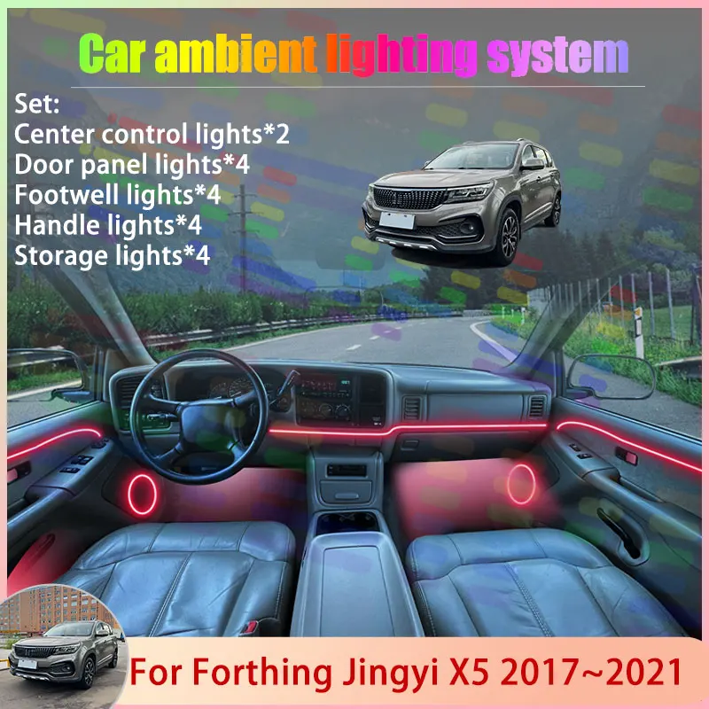 

For Forthing Jingyi X5 2017~2021 MK2 Farda SX5 2/24 in 1 Car Atmosphere Light Lamp RGB Shade Ensemble Streamer Atmosphere Set