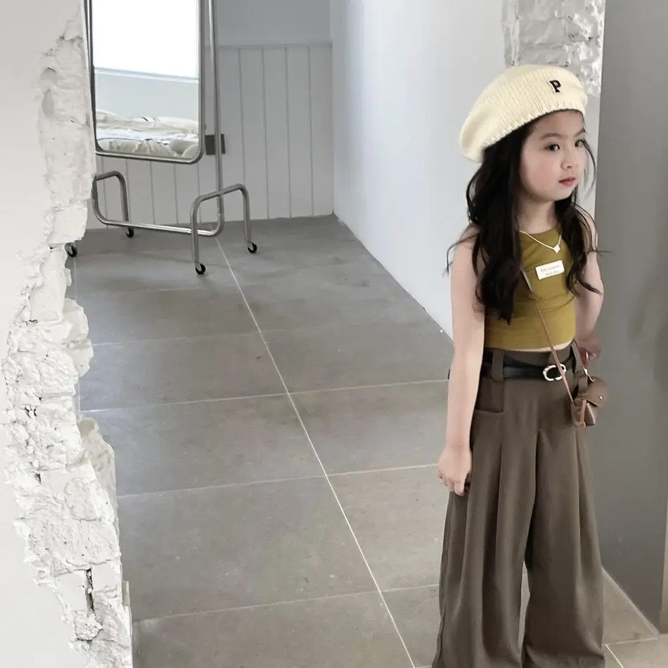 Girls Set Summer 2026 New Kids Girls Short Sleeve Blazer Pants Two Piece Set Baby T Shirt Stylish Summer Wear