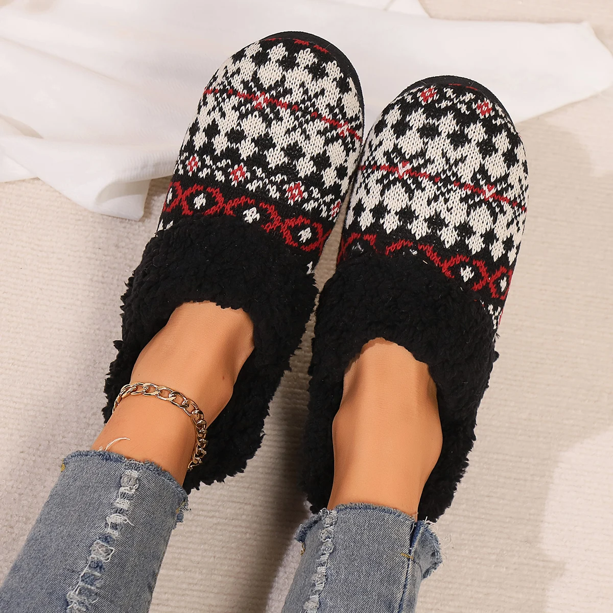 Women's Indoor Winter Slippers Cozy Knitted Comfort Warm House Shoes