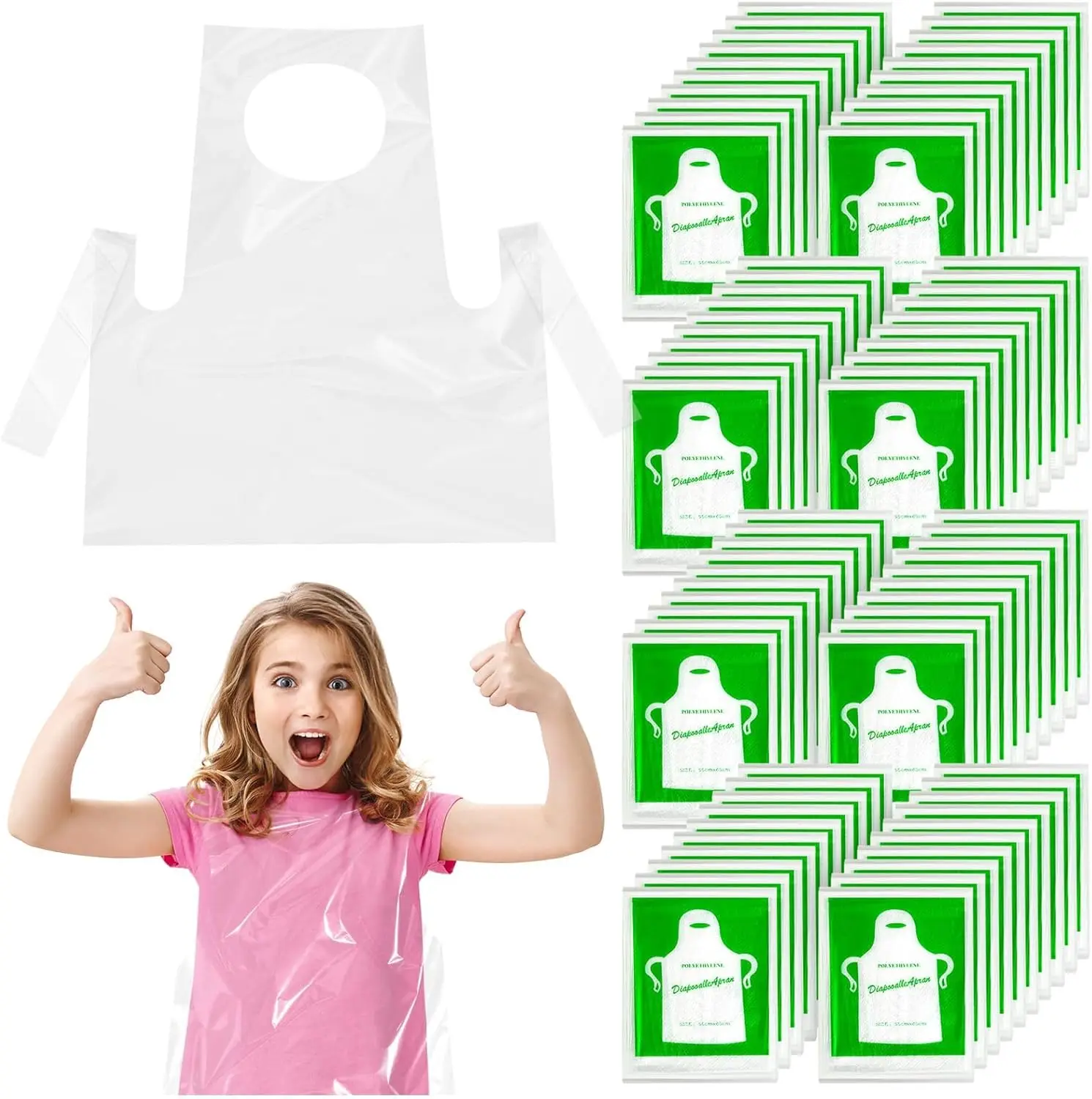 

Clear Plastic Aprons for Kids Art, Disposable Waterproof Smocks for Painting & Cooking, Ages 4-12