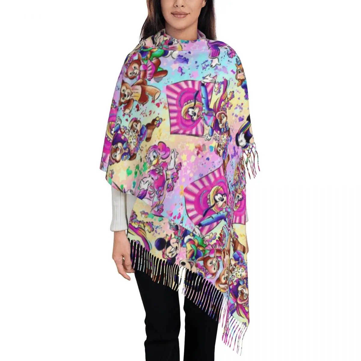 

Duffy, Mouse, & Friends Scarf for Womens Fall Winter Pashmina Shawl Wrap Mickey Mouse Long Large Shawl Scarf for Ladies