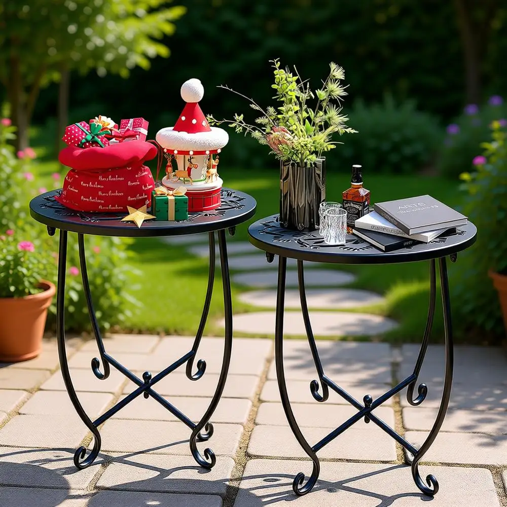 

14 круглых уличных металлических столиков, устойчивых к атмосферным воздействиям, идеально подходят для патио, двора, веранды, балкона, сада или использования в помещении