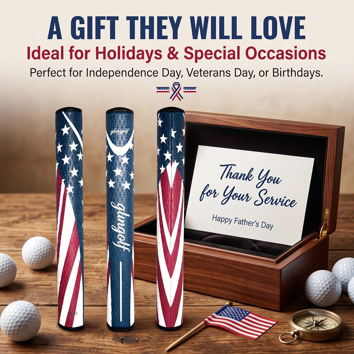 US Flag Pattern PU Golf Putter Grip (2.0/3.0 Sizes) — Non-slip, Shock-absorbing, Wear-resistant Golf Putter Grip Accessory