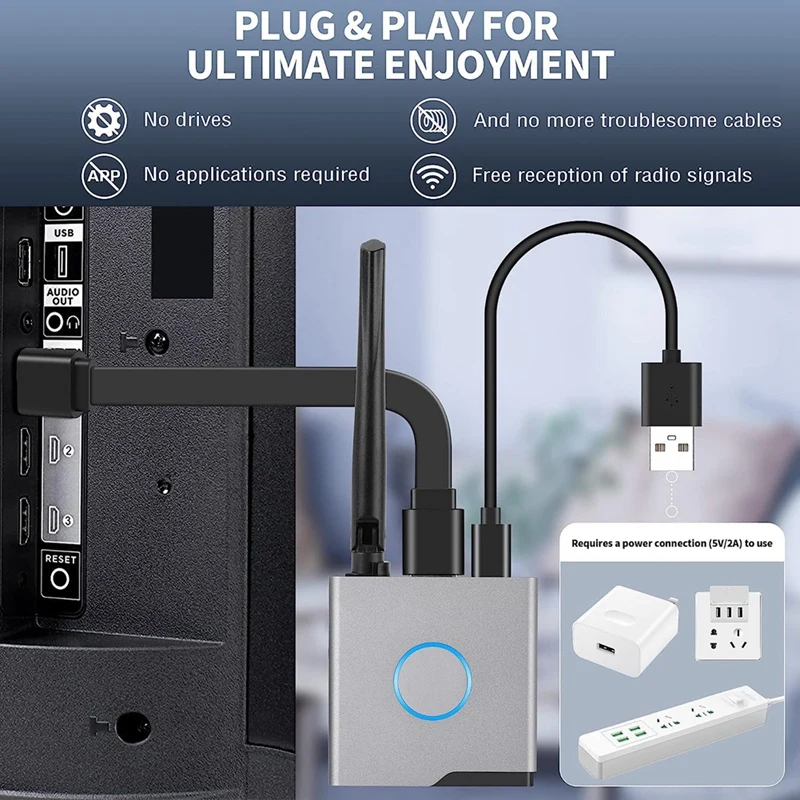 Kabelloser kompatibler Display-Dongle-Adapter 4K, kabelloser Empfänger, Streaming Media Video/Audio/File Wireless Extender Langlebig