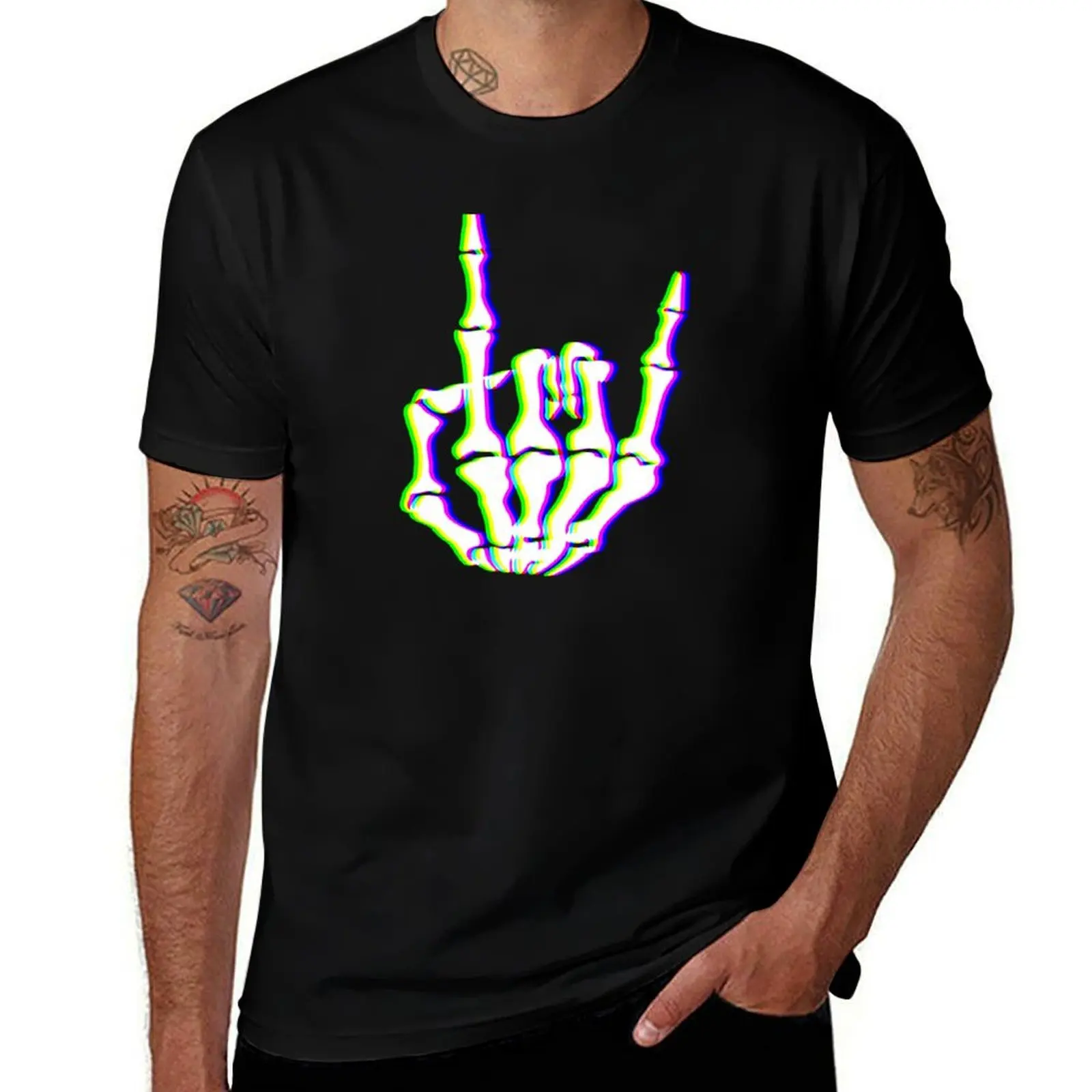 

Glitch Skeleton Hand Rock Sign – RGB Punk Skull Art T-Shirt baggy shirts summer top mens graphic t-shirts funny