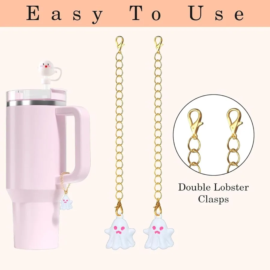 هالوين شبح القش كوف كاب ل ستانلي كوب 2 قطعة 10 مللي متر لطيف سيليكون القش Toppe ل تعثر مع 2 قطعة شبح السحر Peolized S #5