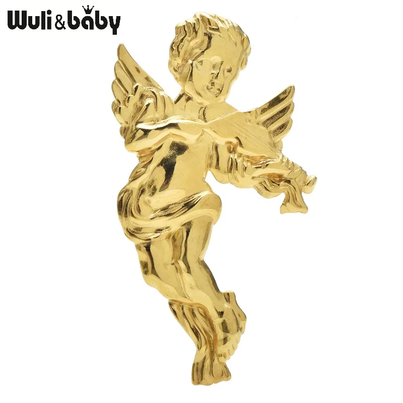 Wuli&baby Vintage Lovely Angel Brooches Women 2-color Stainless Steel God Image Party Casual Brooch Pins Gifts