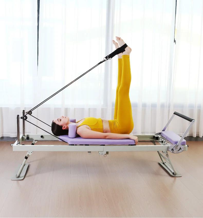 

Purple Pilates Reformer Machine Eco-Friendly Health Portable Foldable Home Gym Equipment Adjustable Gray Frame Durable Yoga Bed