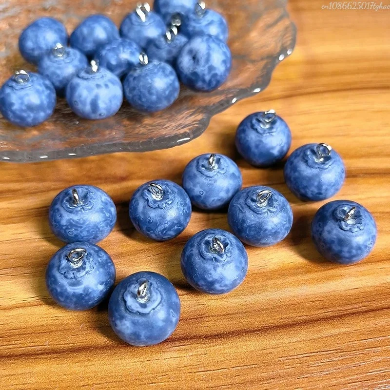 Dijes de resina de arándanos pequeños 3D, colgante de comida de fruta simulada DIY para pendientes, collar, joyería, accesorio para hacer 10 Uds.