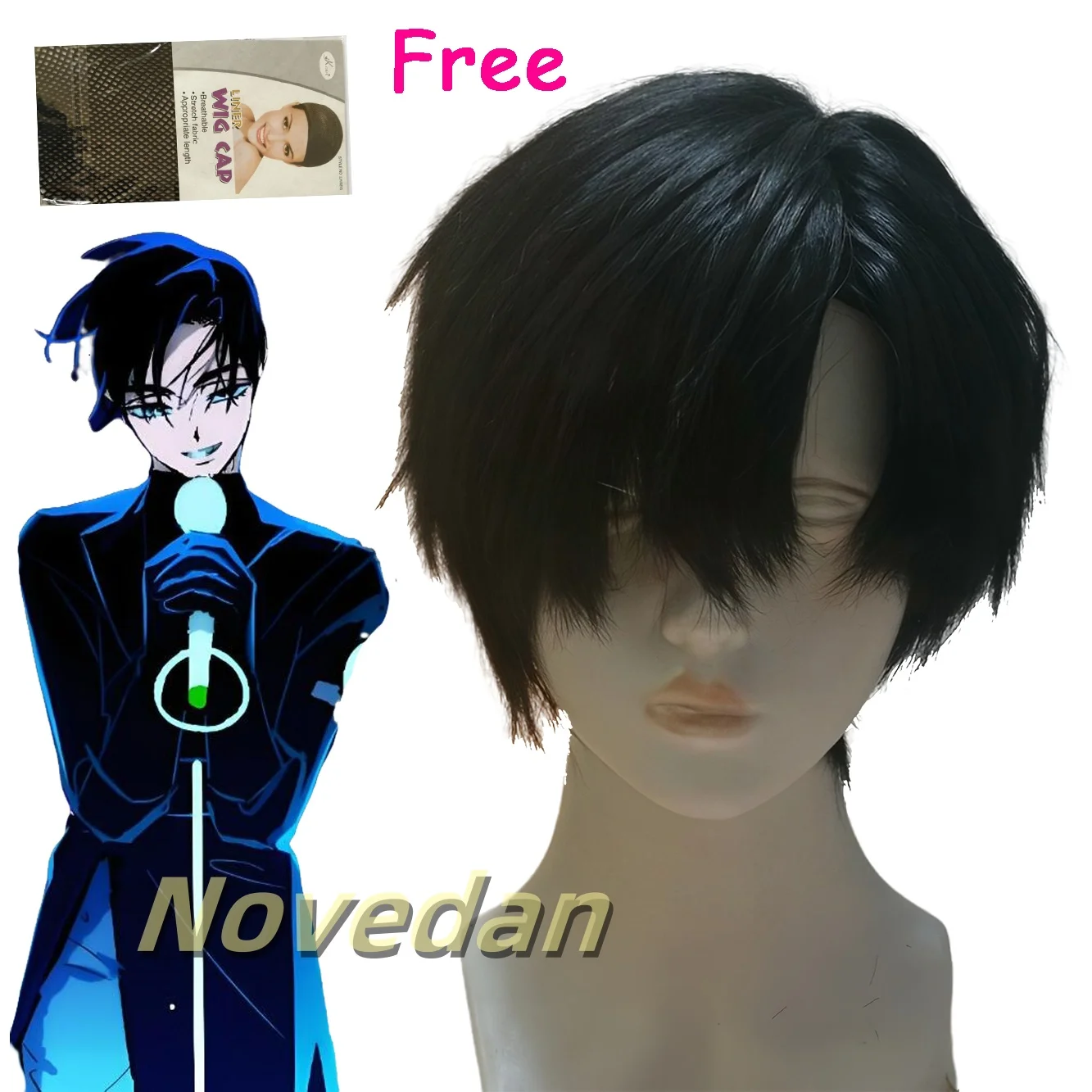 Alien Stage Ivan Wig Anime AlienStage Black Sorrow Ivan Cosplay Wig Men Black Short Hair High Heat Resesiatant Hair Free Wig Cap