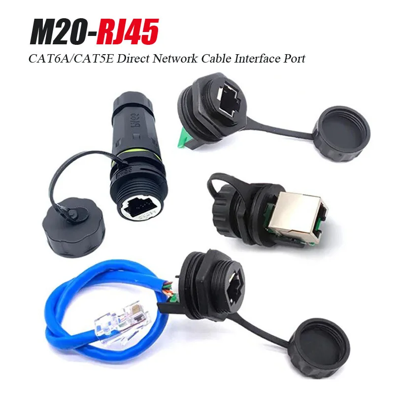 Waterproof CAT6A Network Cable Connector CAT5E Data Signal Female Base Joint  rj45 Mounted Terminal IP67 M20 RJ45 Panel Socket