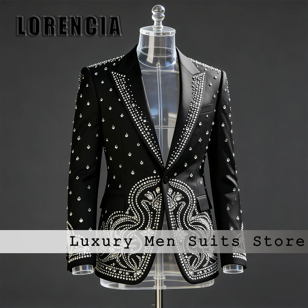 

Luxurious Crystal Suits for Men 2 Pcs Shiny Rhinestone Tuxedo Evening Party 2025 Male Prom Customized Blazer Pants ropa hombre
