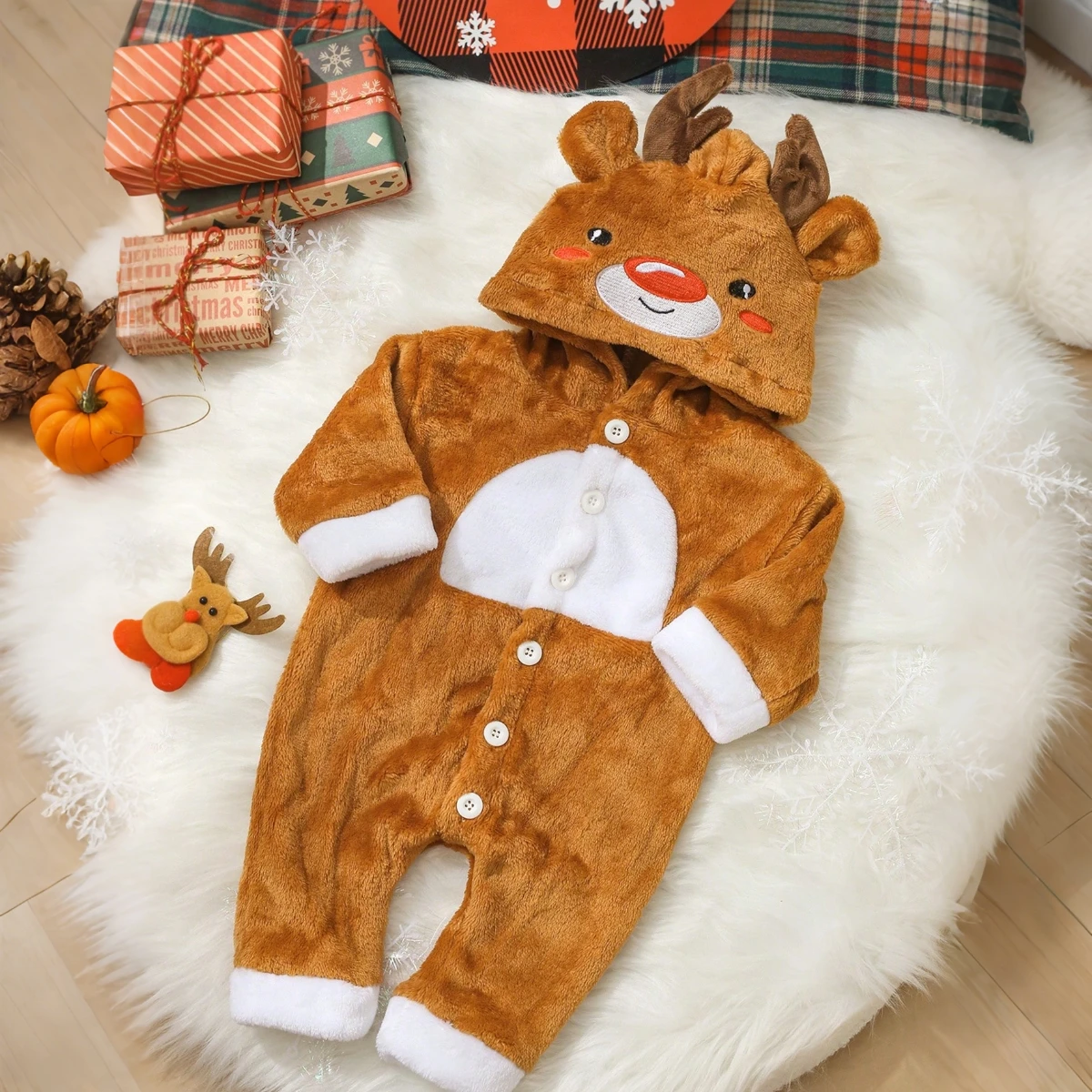 Ylsteed Рождественский наряд для новорожденных, милый комбинезон с рогами лося и вышивкой для маленьких мальчиков и девочек, комбинезон для фотосъемки, Рождественский подарок для новорожденных
