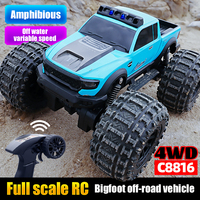 New C8816 Amphibious RC Car 4WD Off-Road Climbing Monster Truck with LED Light 4-wheeled Bigfoot Buggy Remote Control Car Toys