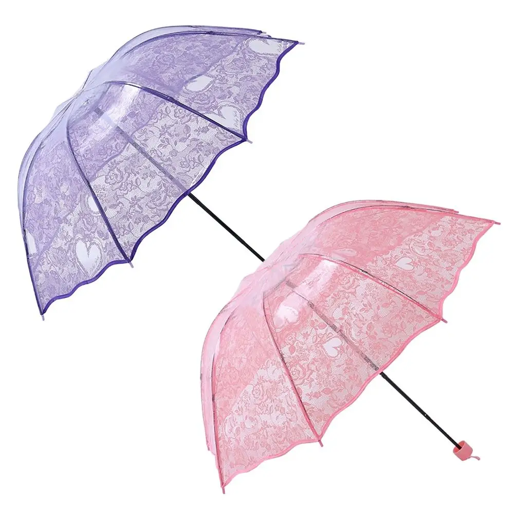 Foldable Lace Parasol Umbrella Transparent Love Embroidery Flower Girl Umbrella Large Bride Umbrella for Wedding Decoration