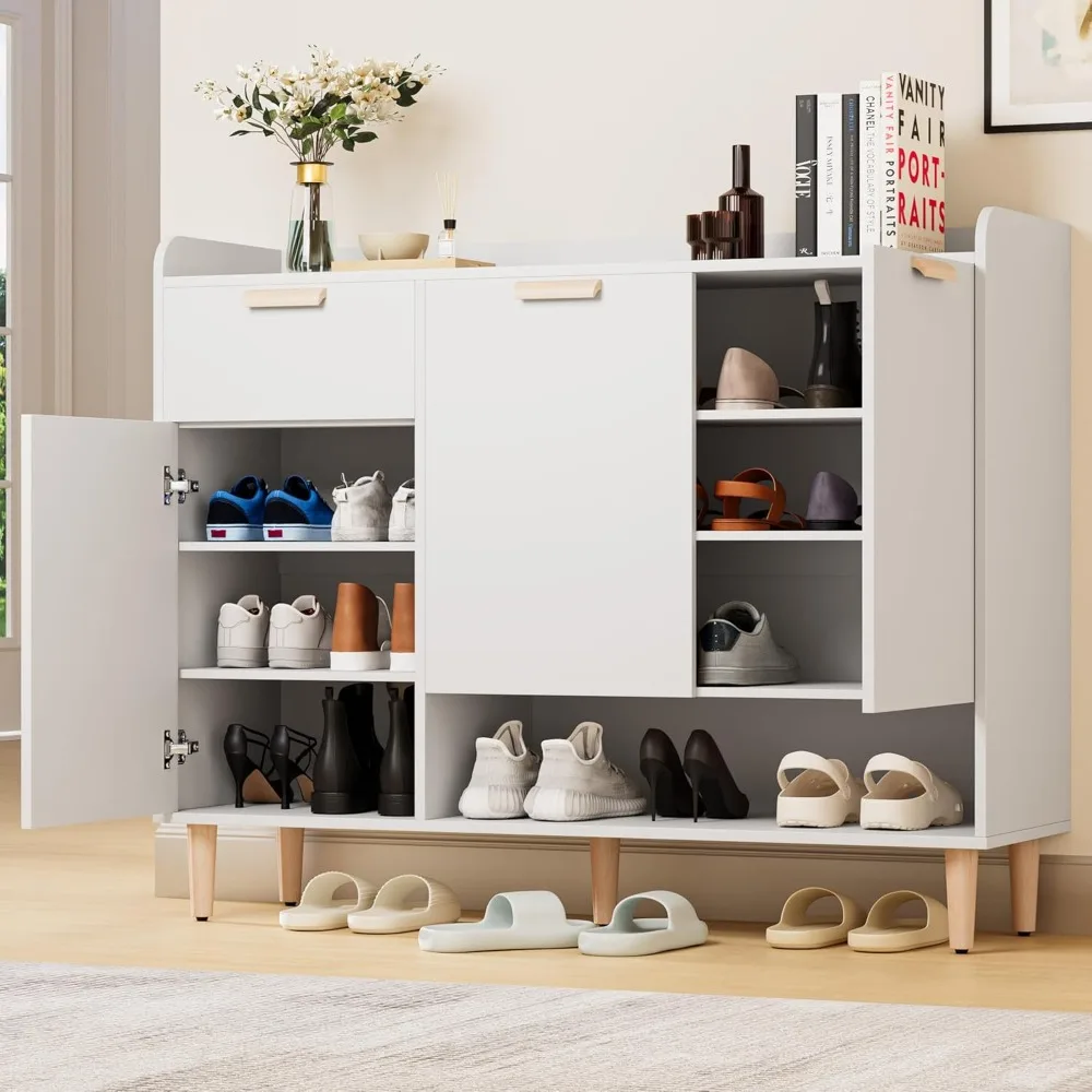

Cozy Castle Shoe Storage Cabinet with Doors & Drawer, Slim Shoe Organizer with Adjustable Shelves, Freestanding Wood Shoe Rack