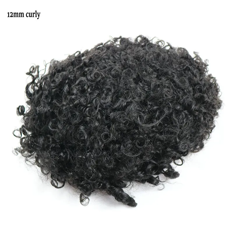 10mm/12mm Kinky Curly Herren-Toupet aus natürlichem Echthaar, supernatürlicher Haaransatz, Mono-Lace-Mesh-NPU-Basis, Haarprothesensystem – Detail 5
