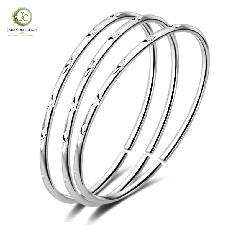 S999 Women Open Adjustable C-Shaped European And American Style Bracelet Starry Carved Silver Jewelry
