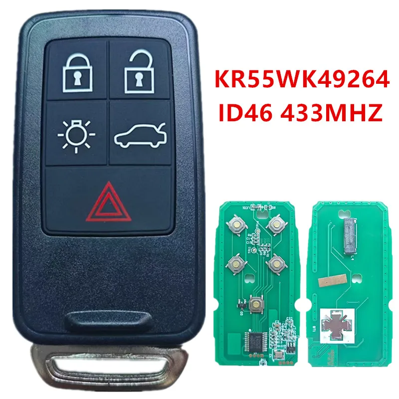 5 Buttons 433 MHZ ID46 Chip KR55WK49264 Car Smart Remote Control Key For Volvo XC60 S60 S60L V40 V60 S80 XC70 Auto Car Key