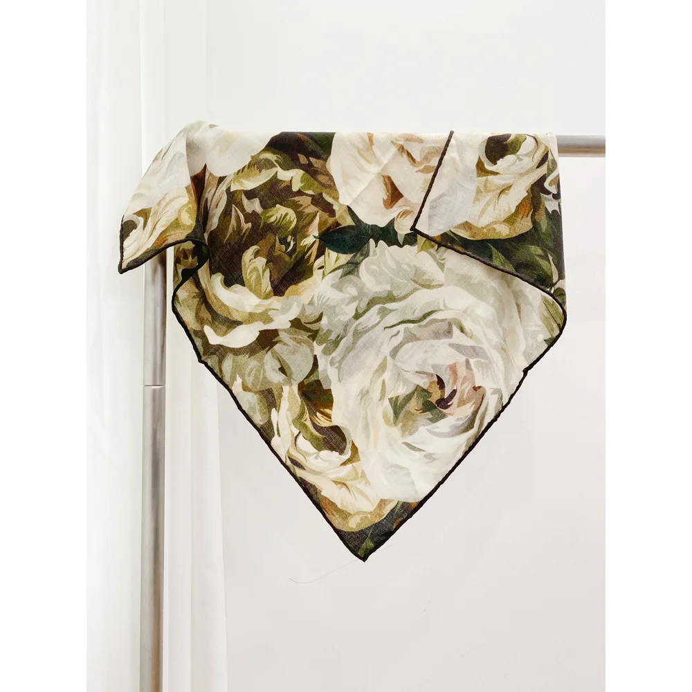 

Silk Wool Blend Scarf Women Hand Rolled Edges Shawls Luxury Brand Square Shawls Head Clothing Accessories Christmas Gift