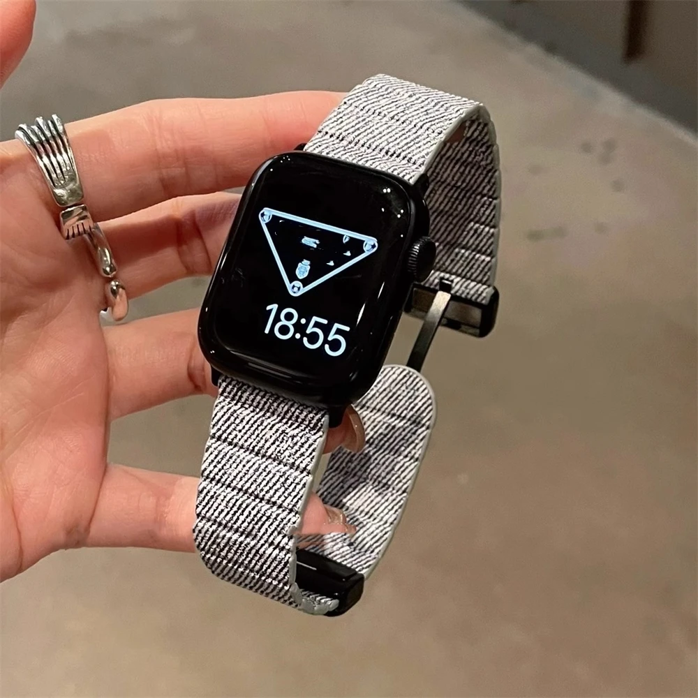 INS DENIM สายอ่อนลำลองสำหรับนาฬิกา Apple, 9 8 7 6 5 4 3 2 Se หัวเข็มขัดแม่เหล็กฤดูหนาวพิเศษสำหรับ iWatch 41mm 49 45 44 42 40 38mm