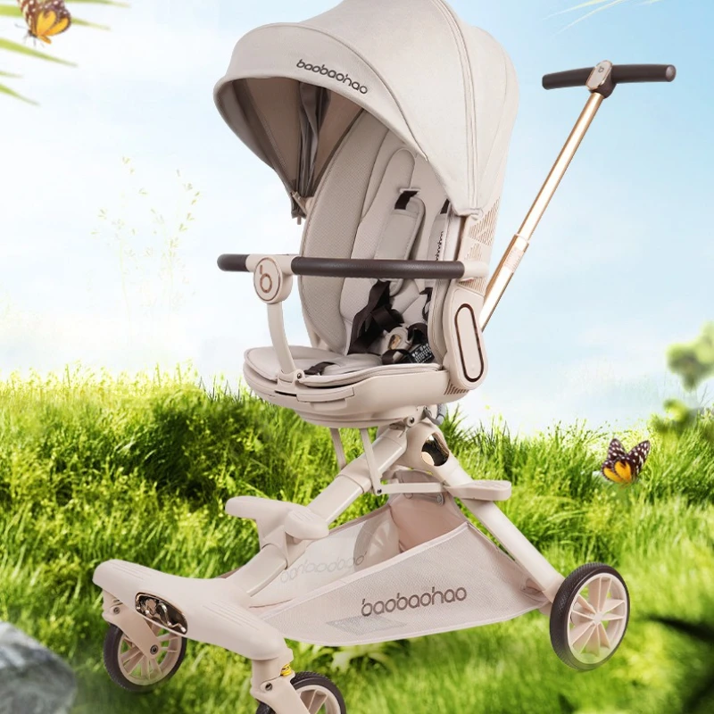

High-View Baby Stroller 2Way Fold System Lightweight Aluminum Frame 175°recline Anti-Collision Safety Design Walk Helper Infants