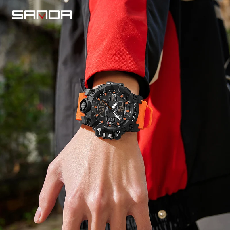 SANDA LED Digital Men Watch G Style Military Sports Electronic Double Display Date waterproof Quartz Men Watch Relogio Masculino