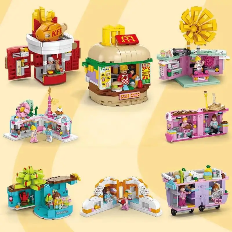 

OUZEY 14+ Mini Snack Street Building Blocks, Small Box Food Truck Model Kits, DIY Creative Educational Toy Gift for Teens