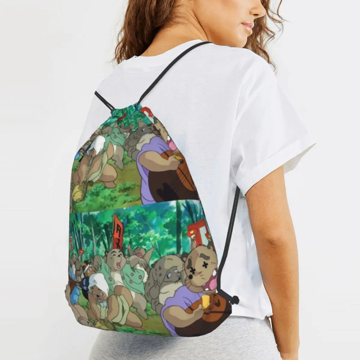 

Tenuki Tanuki Backpacks Portable Drawstring Bundle Pocket Sundries Bag Book Bags for Travel School