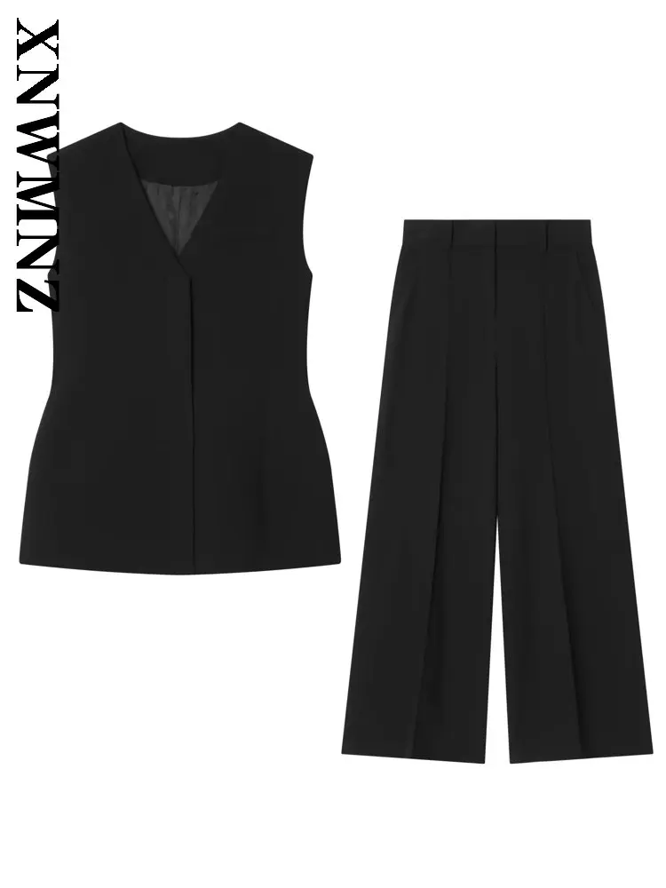 XNWMNZ 2026 Summer New Woman's Chic Simple V-Collar Sleeveless High Waist Party Fashion Lady Black Casual Thin Bodycon Vest