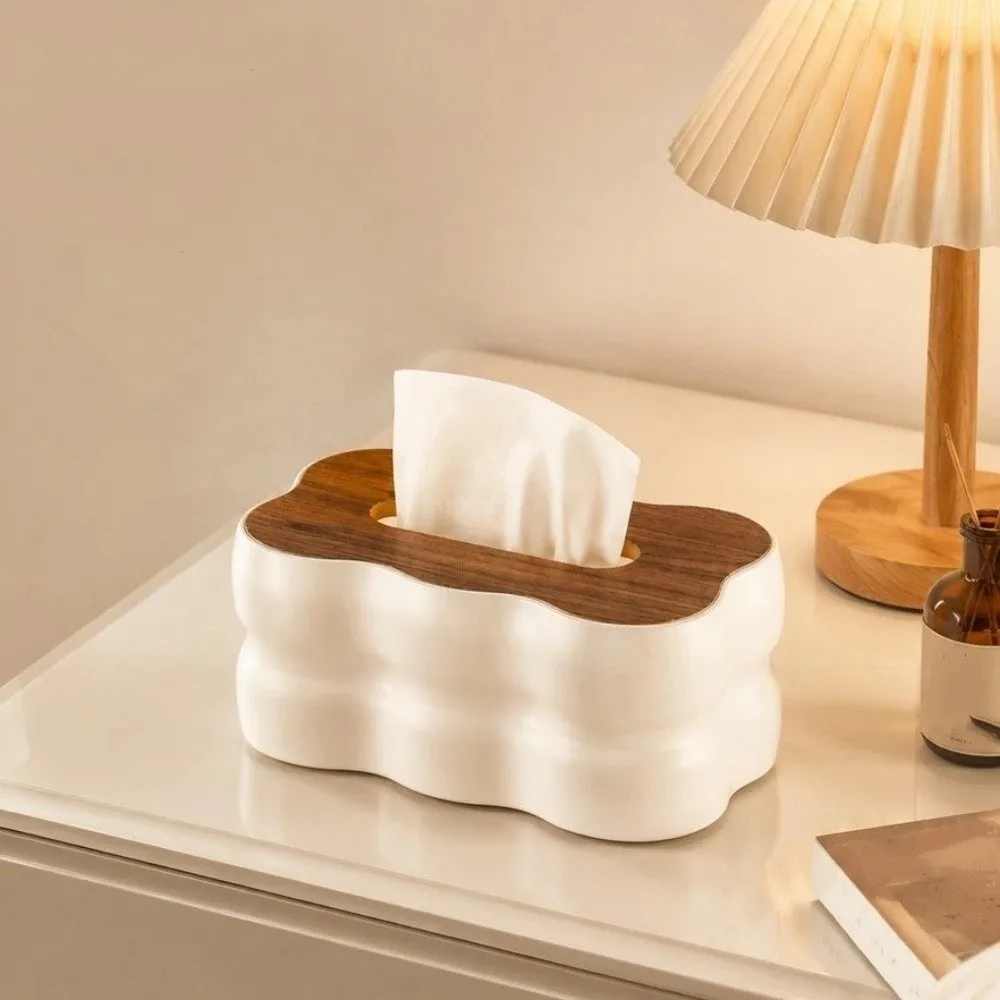 Plastic Cloud Shape Tissue Box Large Capacity Removable Wavy Tissue Dispenser with Cover Paper Storage Holder Office
